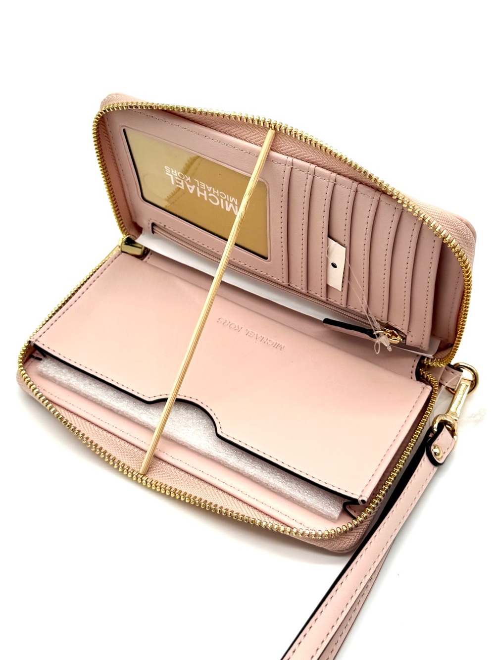 Michael Kors Large Quilted Heart Flat MF Phone Case Wallet Powder Blush - Picture 5 of 6